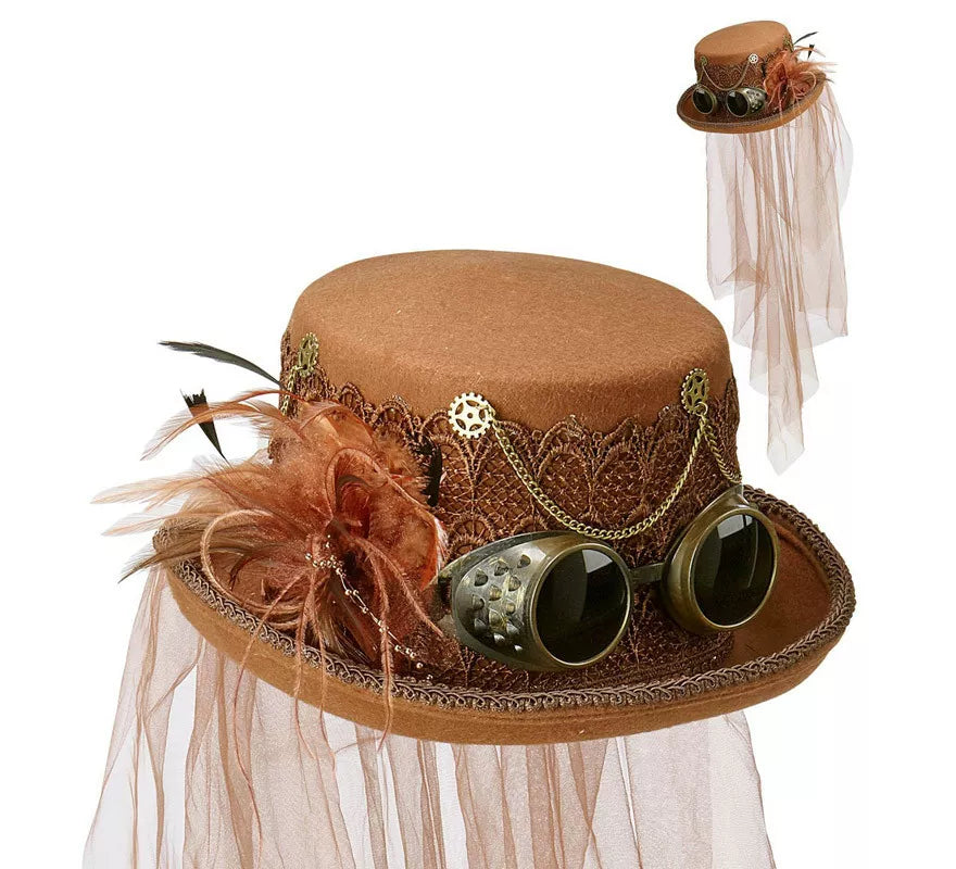 Translation missing: es.Sombrero Steampunk Top de Fieltro con Velo