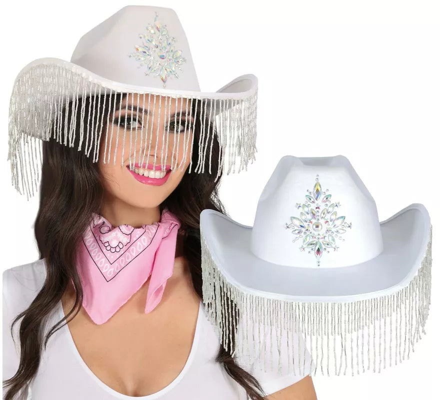 Translation missing: it.Sombrero Vaquero blanco con Flecos para adultos