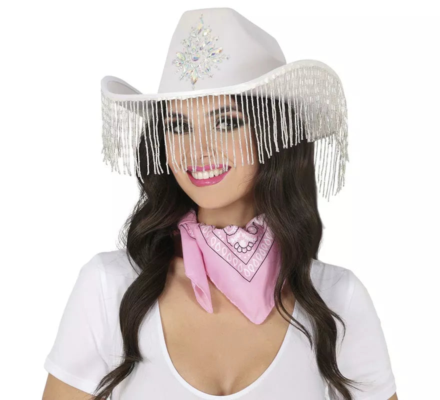 Translation missing: es.Sombrero Vaquero blanco con Flecos para adultos