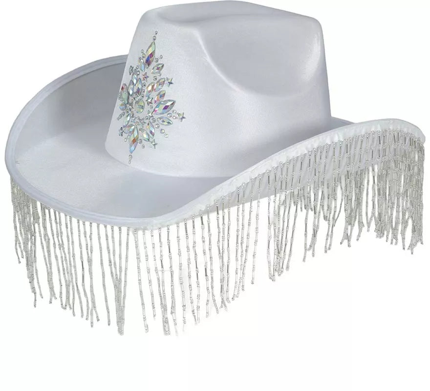 Translation missing: es.Sombrero Vaquero blanco con Flecos para adultos