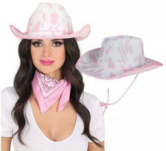 Cappello da cowboy bianco e rosa per adulti