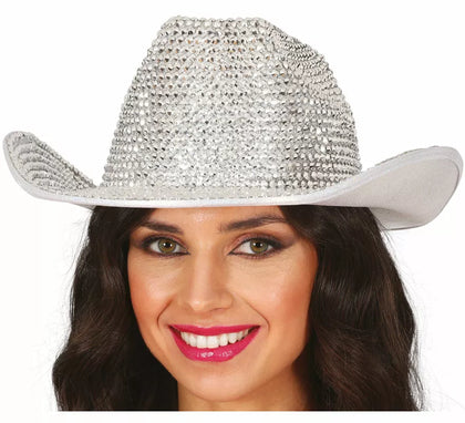 Sombrero Vaquero brillante plateado adulto