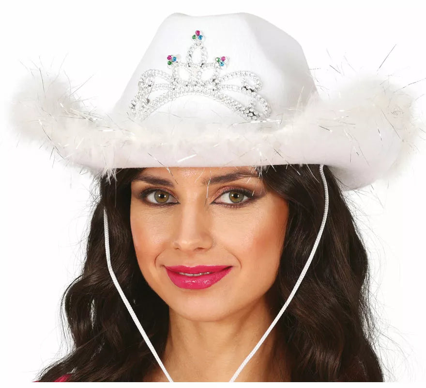 Translation missing: it.Sombrero Vaquero con boa blanco de fieltro adulto