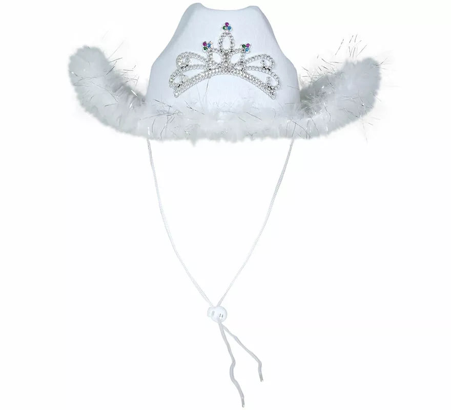 Translation missing: it.Sombrero Vaquero con boa blanco de fieltro adulto