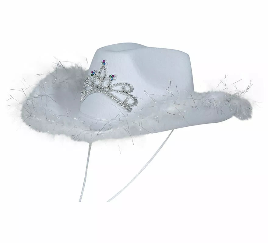 Translation missing: it.Sombrero Vaquero con boa blanco de fieltro adulto