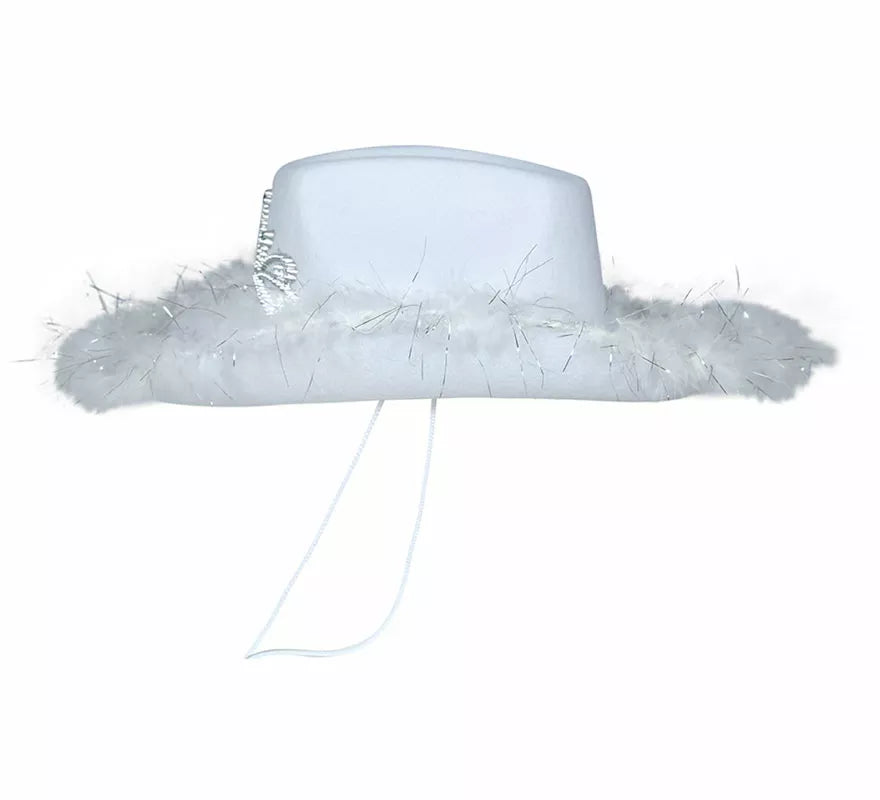 Translation missing: it.Sombrero Vaquero con boa blanco de fieltro adulto