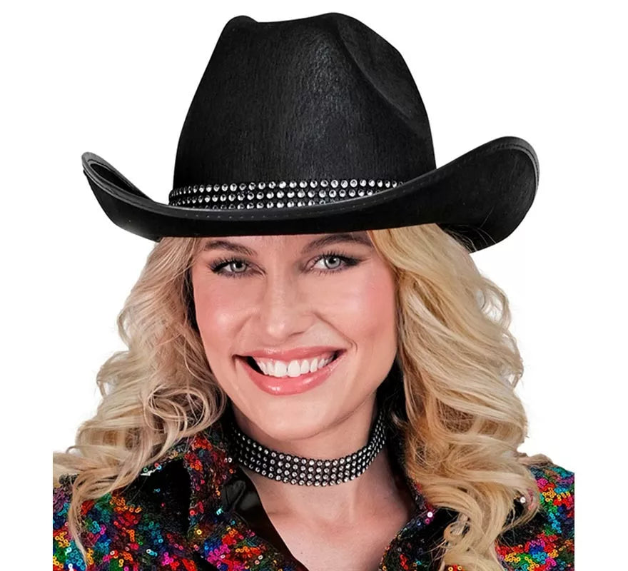Translation missing: it.Sombrero Vaquero negro con Brillos para adultos