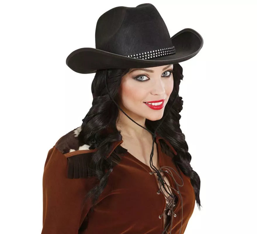 Translation missing: it.Sombrero Vaquero negro con Brillos para adultos