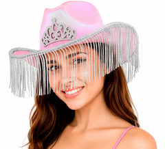 Cappello da cowboy con frange rosa