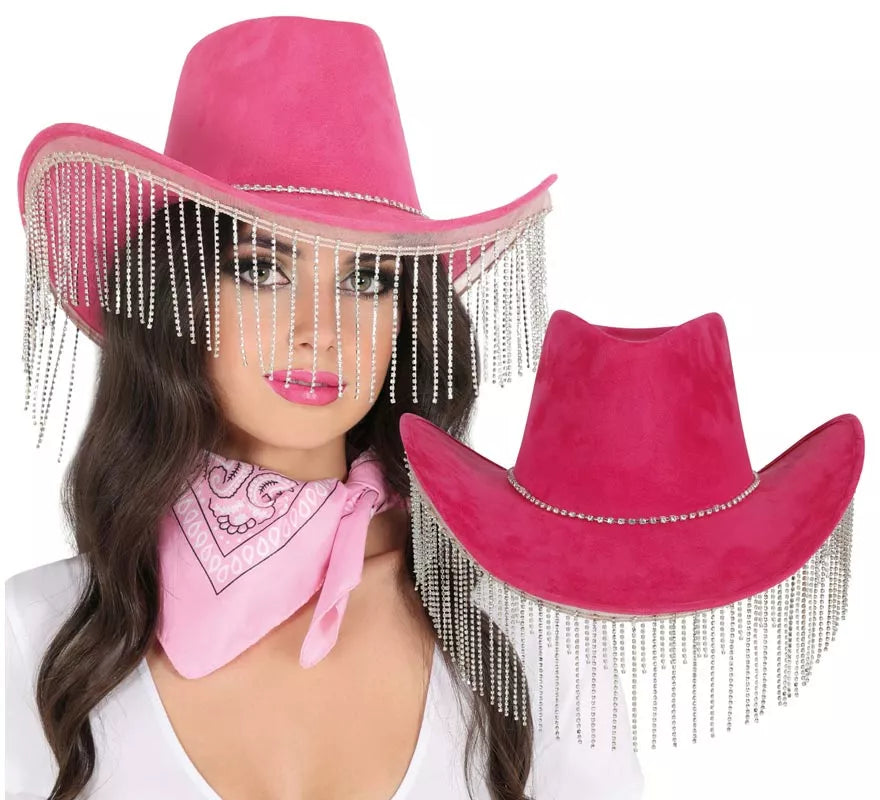 Translation missing: es.Sombrero Vaquero rosa con Flecos adultos