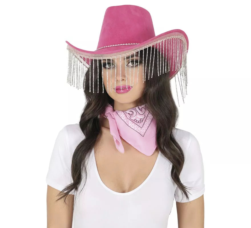 Translation missing: it.Sombrero Vaquero rosa con Flecos adultos