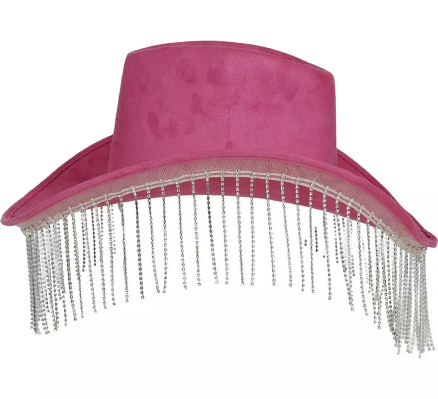 Sombrero Vaquero rosa con Flecos adultos