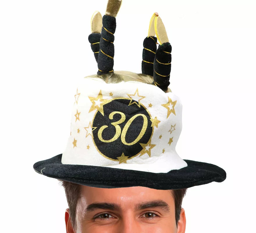 Sombrero Velas Blanco y Negro de 30 Años Cumpleaños y Aniversarios