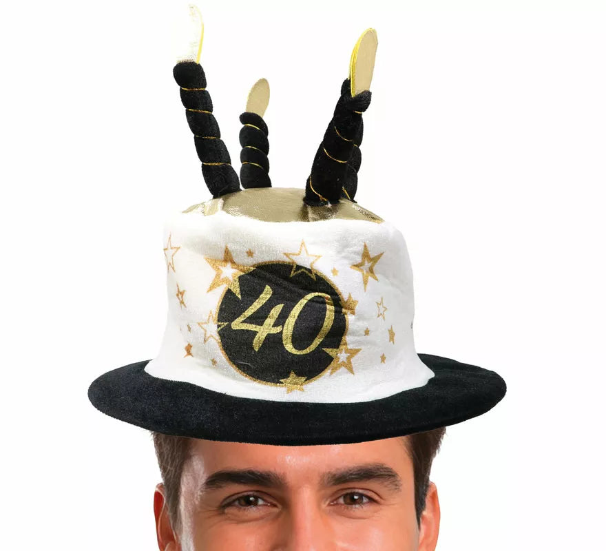 Translation missing: it.Sombrero Velas Blanco y Negro de 40 Años Cumpleaños y Aniversarios