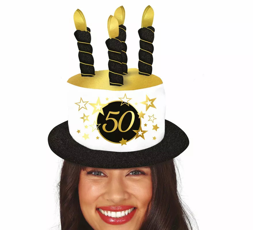 Translation missing: it.Sombrero Velas Blanco y Negro de 50 Años Cumpleaños y Aniversarios