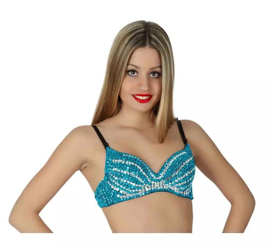 Translation missing: es.Sujetador o Top Danza árabe azul de lentejuelas