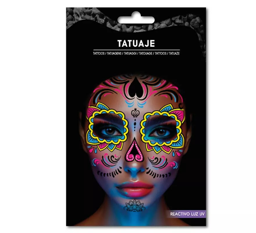 Translation missing: es.Tatuaje Catrina amarillo y rosa fluorescente