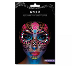 Tatuaggio Catrina rosa e blu fluorescente