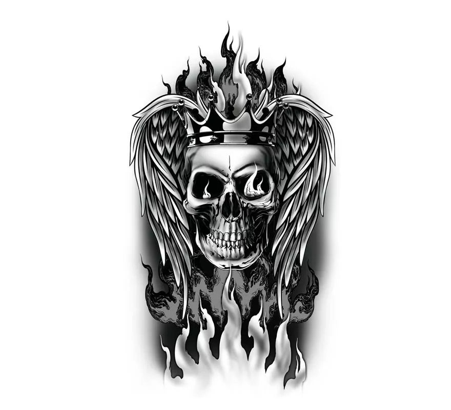 Translation missing: es.Tatuaje de Calavera en llamas blanco y negro