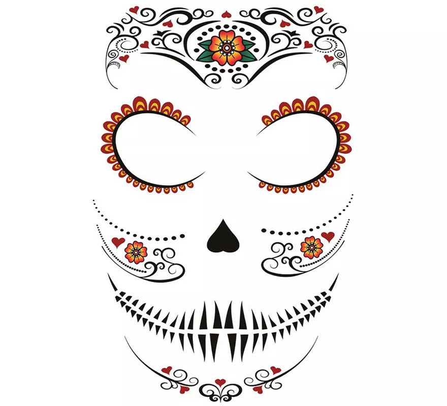 Tatuaje de Catrina Facial de 30x14 cm