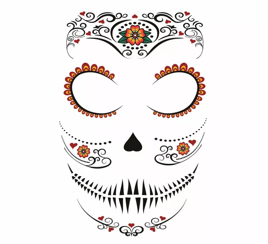 Tatuaje de Catrina Facial de 30x14 cm