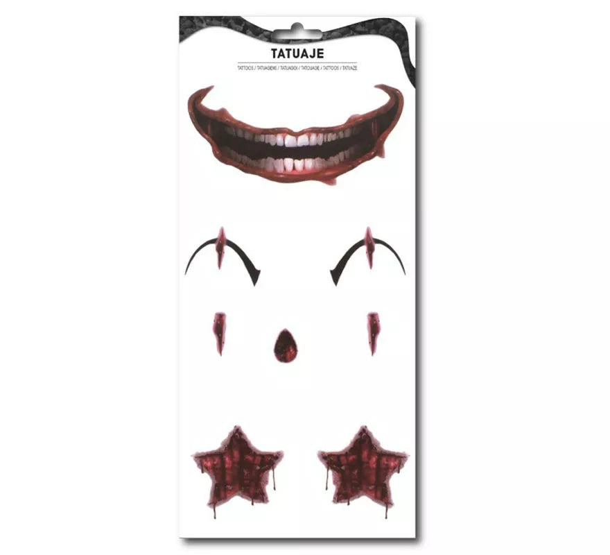 Translation missing: it.Tatuaje de Payaso asesino sonrisa y estrellas roja