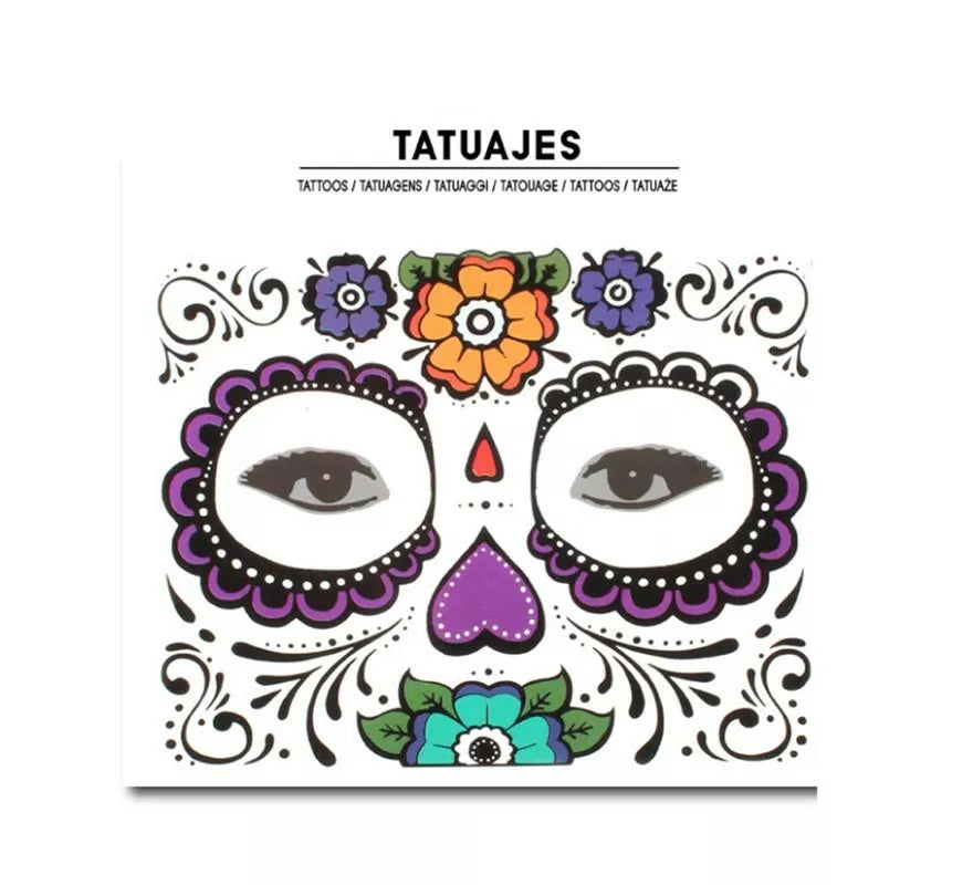 Translation missing: it.Tatuaje facial de Catrina flores moradas adulto