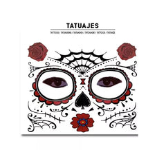 Tatuaje facial de Catrina rosas rojas adulto