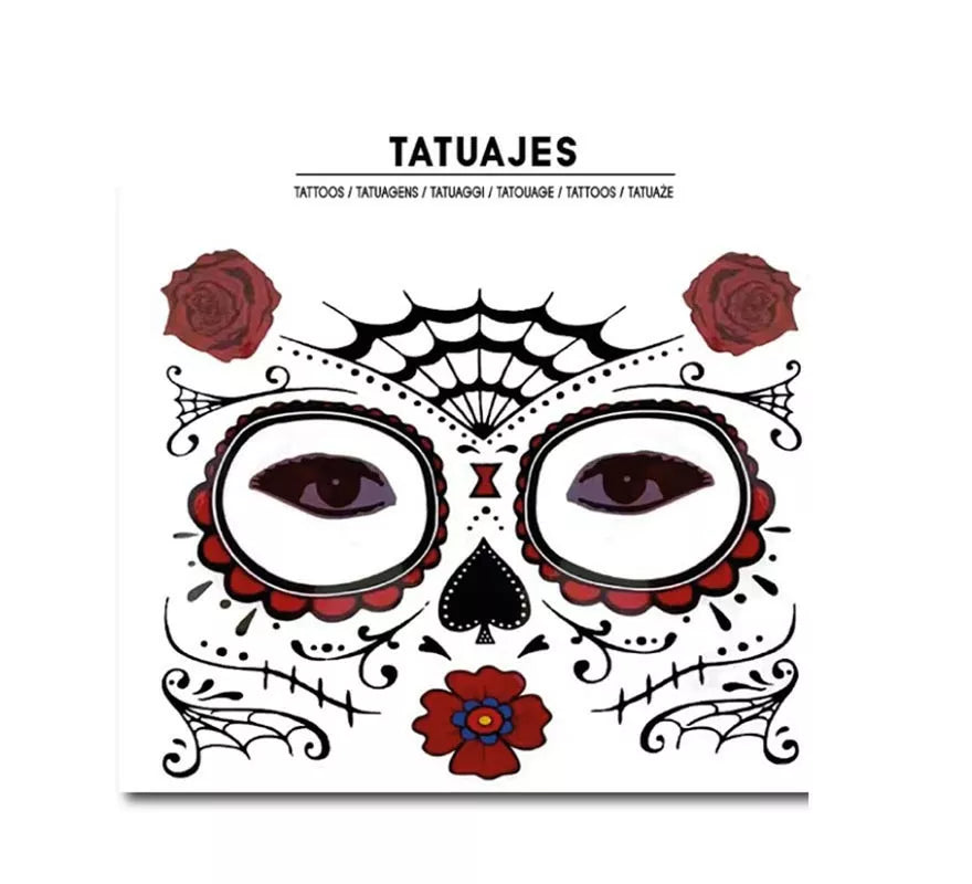 Translation missing: it.Tatuaje facial de Catrina rosas rojas adulto