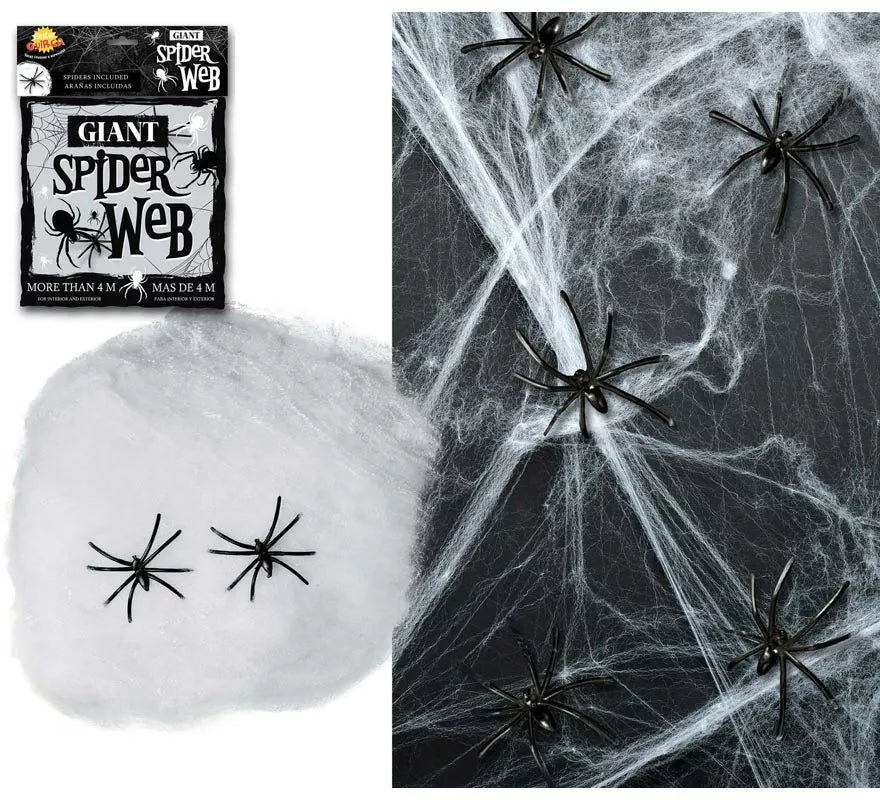 Translation missing: it.Telaraña 20 gr. con 2 arañas para decoración de Halloween de