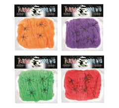 50 gr di ragnatela con 4 ragni colorati assortiti