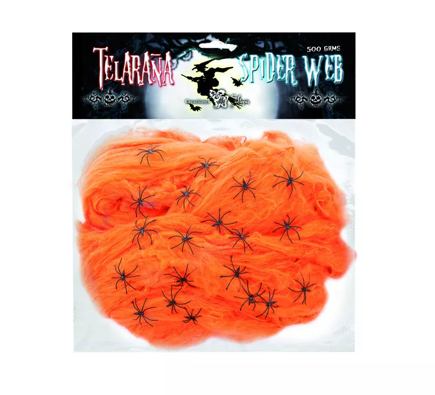 Telaraña de 500 gr con 20 Arañas de colores surtidos