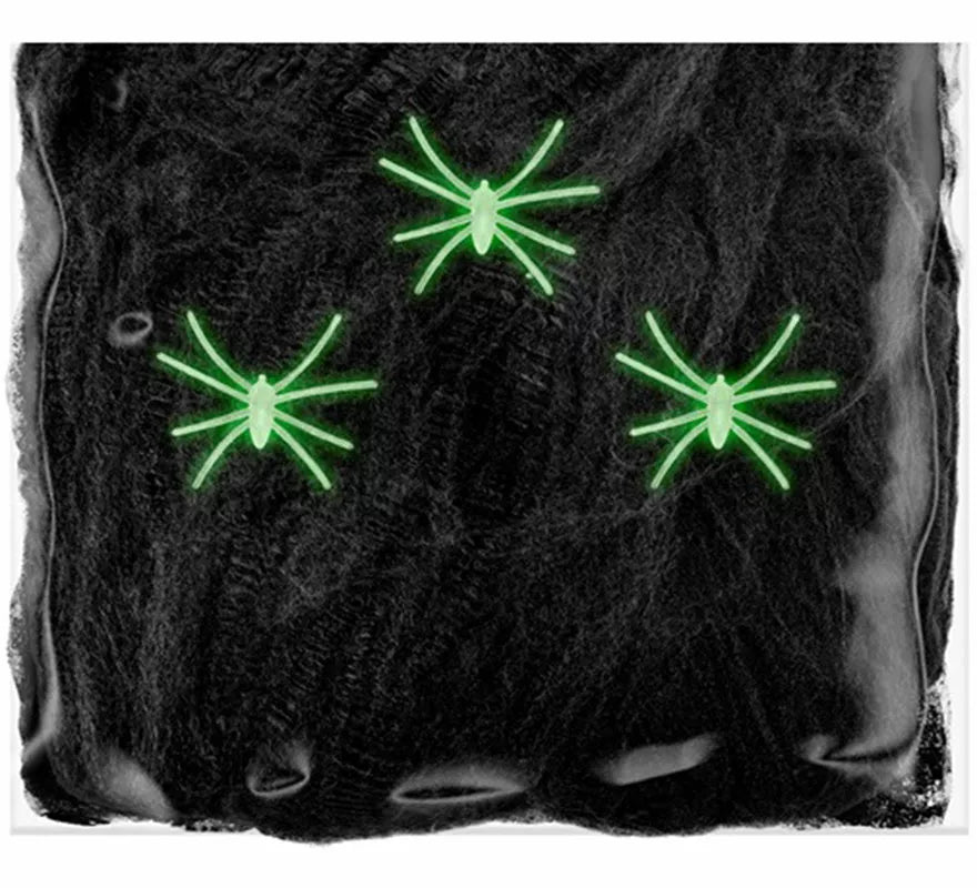 Translation missing: it.Telaraña negra de 50 g con 3 Arañas fluorescentes
