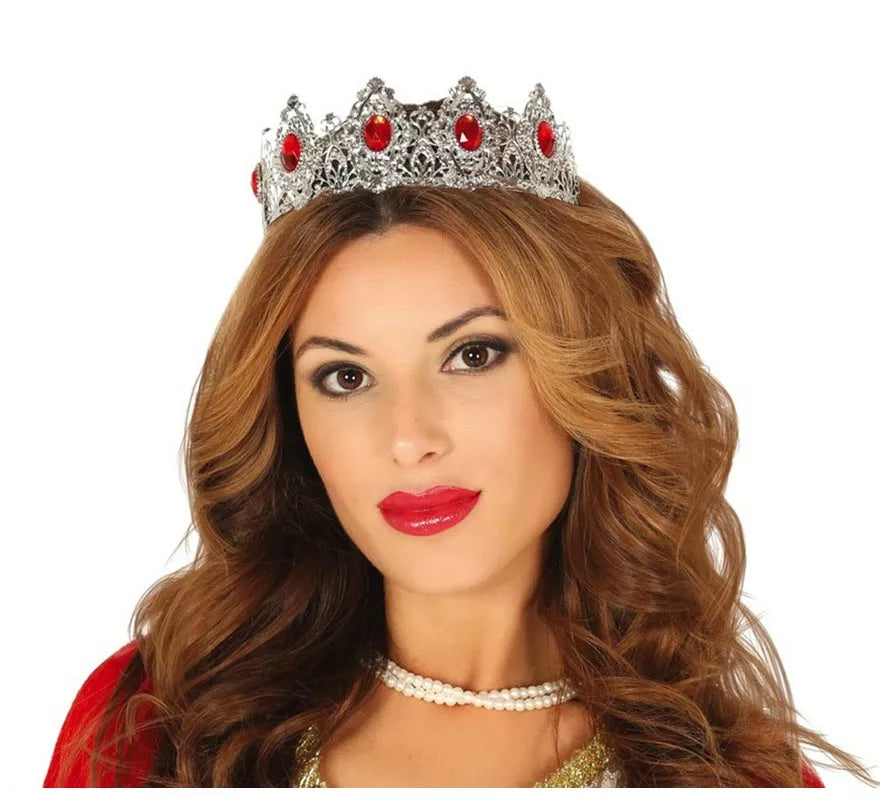 Translation missing: it.Tiara Plateada con Piedras Rojas de Reina