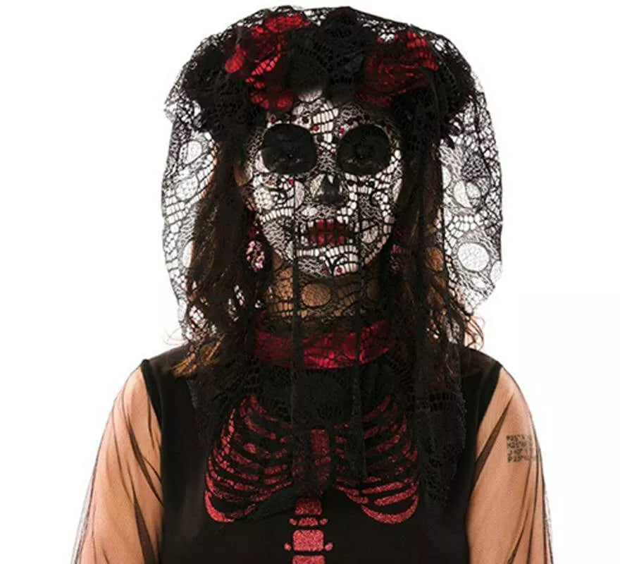 Tocado y Velo Negro del Día de los Muertos