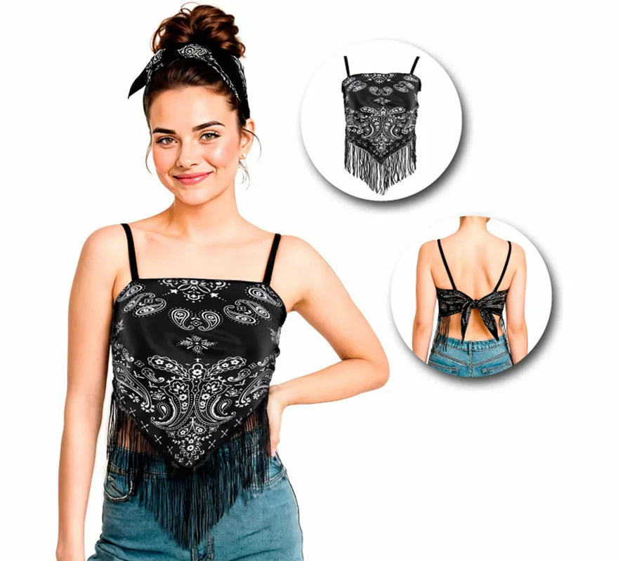 Translation missing: it.Top Bandana Paisley negro para mujer