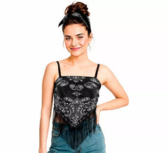 Top bandana nero con stampa paisley da donna