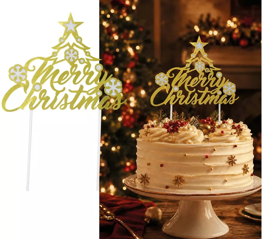 Translation missing: it.Topper dorado de Feliz Navidad para Tarta de 16x24 cm