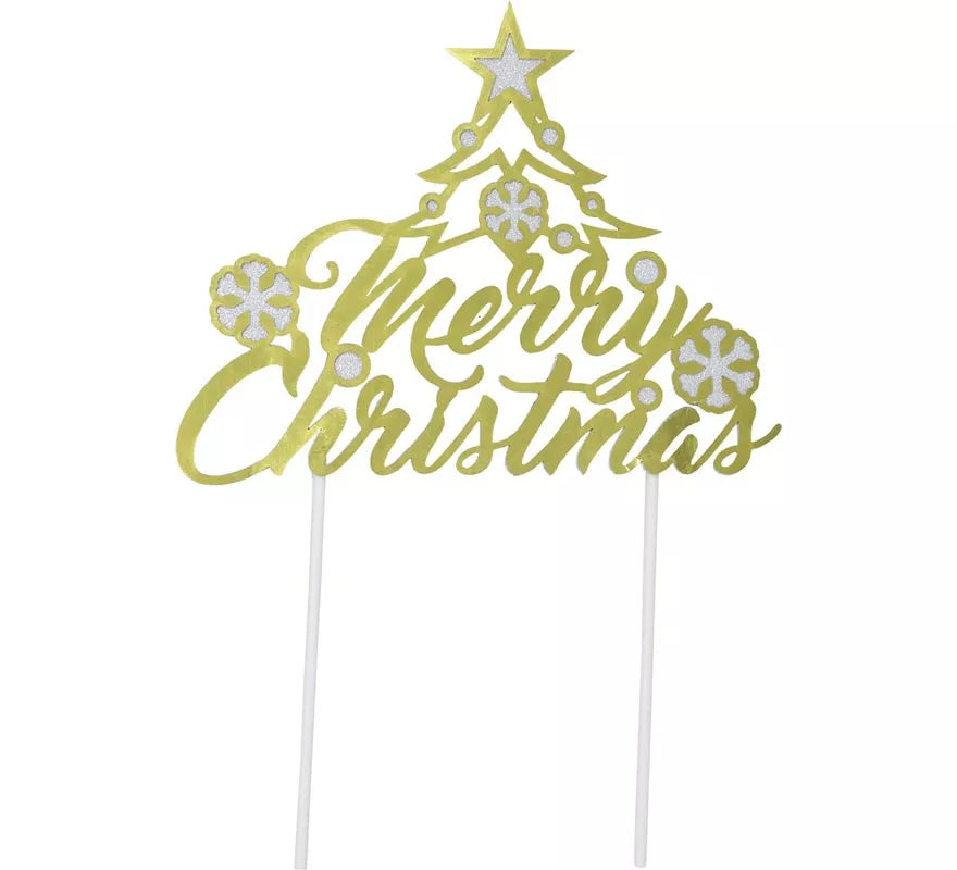 Translation missing: it.Topper dorado de Feliz Navidad para Tarta de 16x24 cm