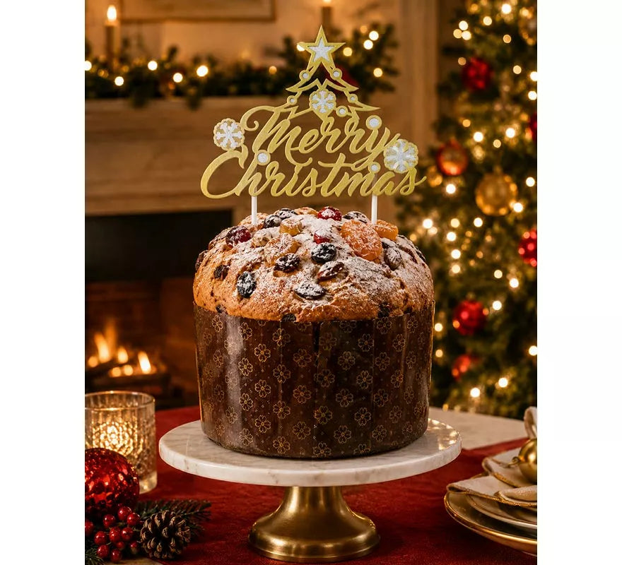 Translation missing: it.Topper dorado de Feliz Navidad para Tarta de 16x24 cm