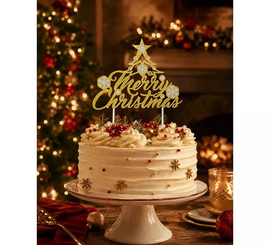 Translation missing: it.Topper dorado de Feliz Navidad para Tarta de 16x24 cm