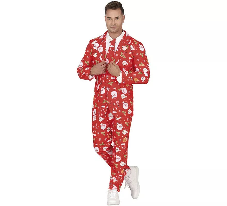 Translation missing: it.Traje Divertido de Papá Noel rojo con corbata para hombre