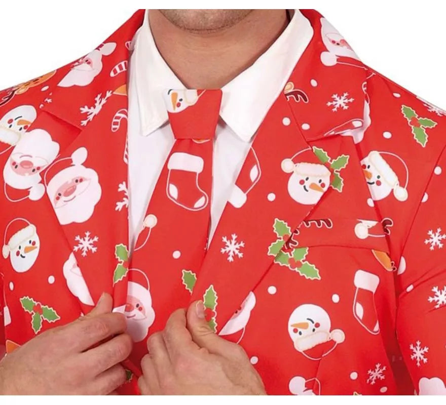 Translation missing: it.Traje Divertido de Papá Noel rojo con corbata para hombre