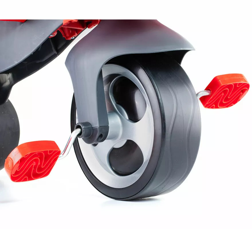 Triciclo infantil rojo con Ruedas de Goma, Cinturón y Bolsa
