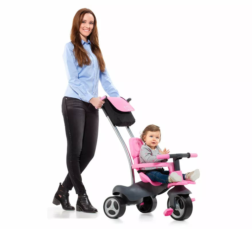 Triciclo infantil rosa con Ruedas de Goma, Cinturón y Bolsa