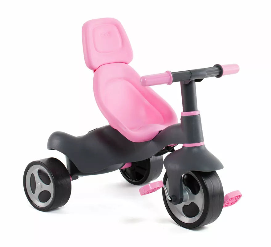 Triciclo infantil rosa con Ruedas de Goma, Cinturón y Bolsa