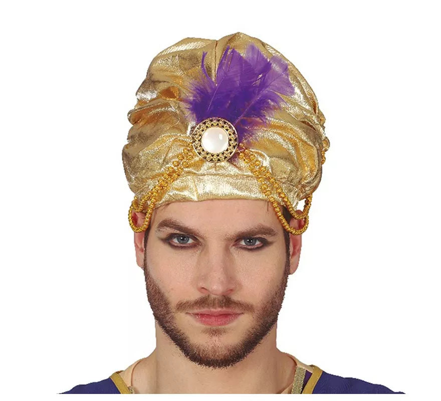 Translation missing: it.Turbante Dorado con Pluma Morada para hombre