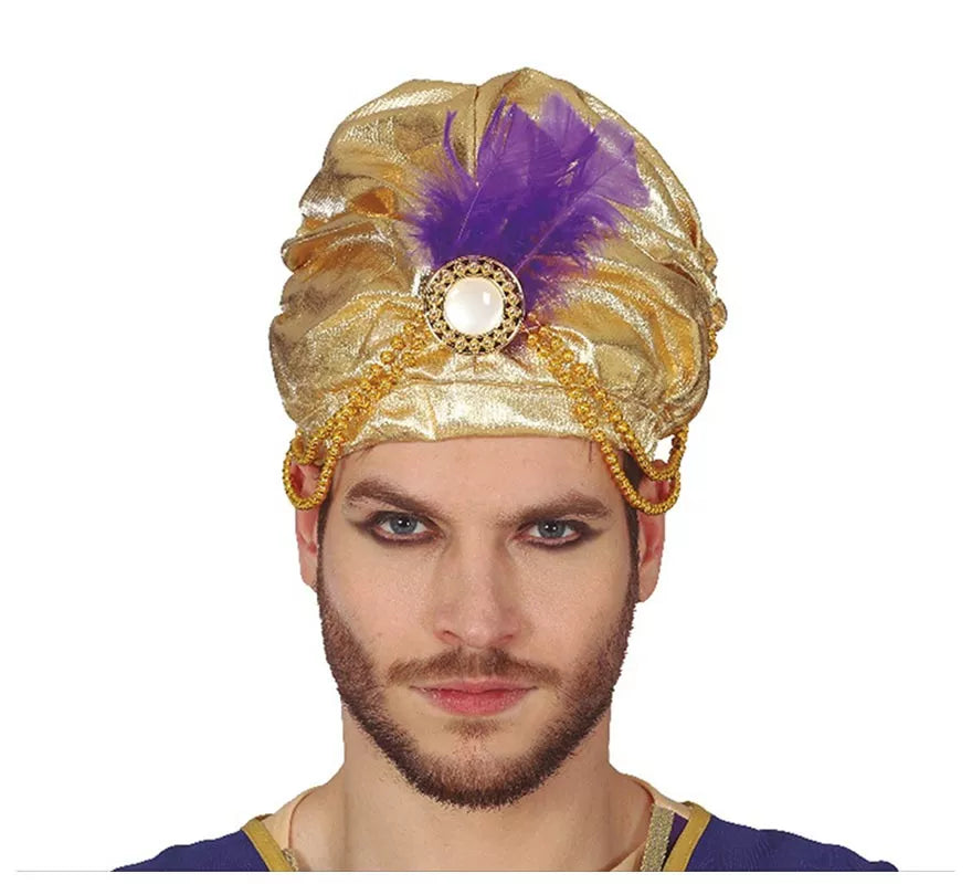 Translation missing: it.Turbante Dorado con Pluma Morada para hombre