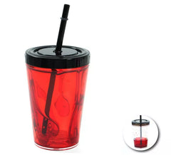 Bicchiere a doppio fondo da 310 ml con cannuccia e sangue finto