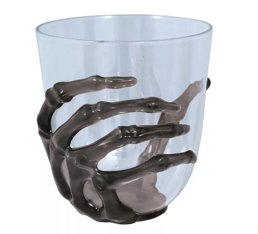 Translation missing: it.Vaso Transparente con Mano Esqueleto negra de 9,5 cm
